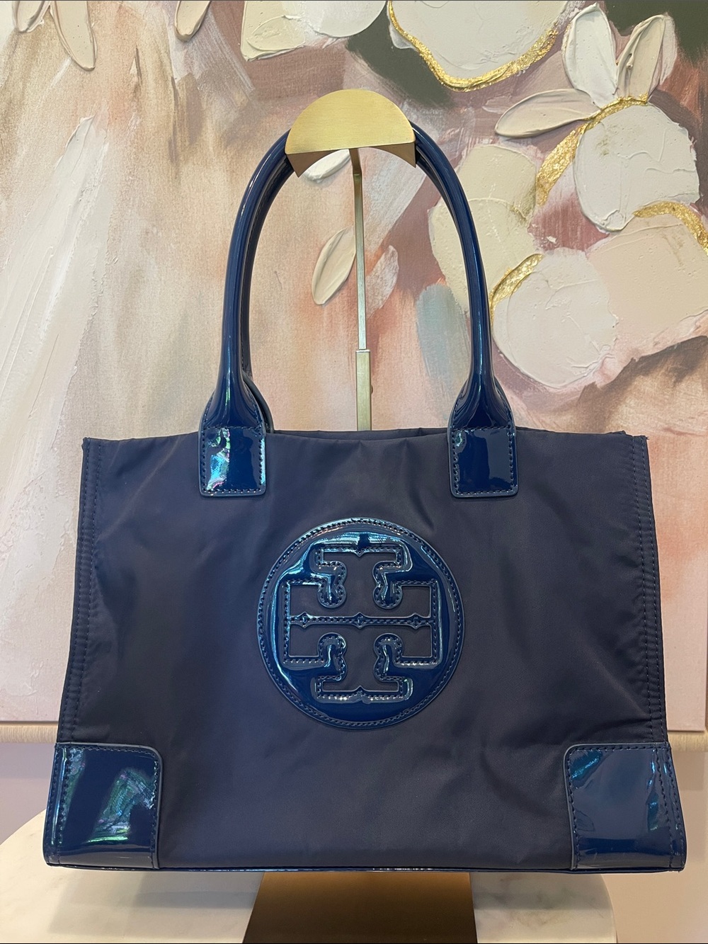 Tory Burch Navy Patent-Trim Tote